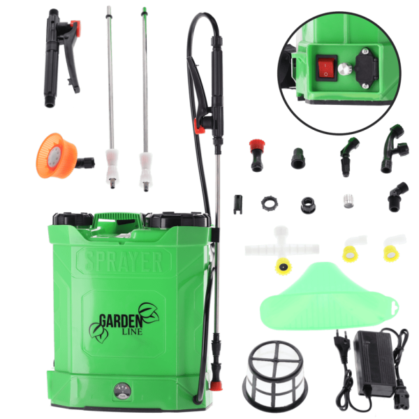 Akumulátorový chrbtový postrekovač 10 l – Záhradný postrekovač s batériou a nerezovou tryskou