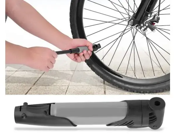 Ručná pumpa na bicykel s ihlou a 2 adaptérmi, sivá