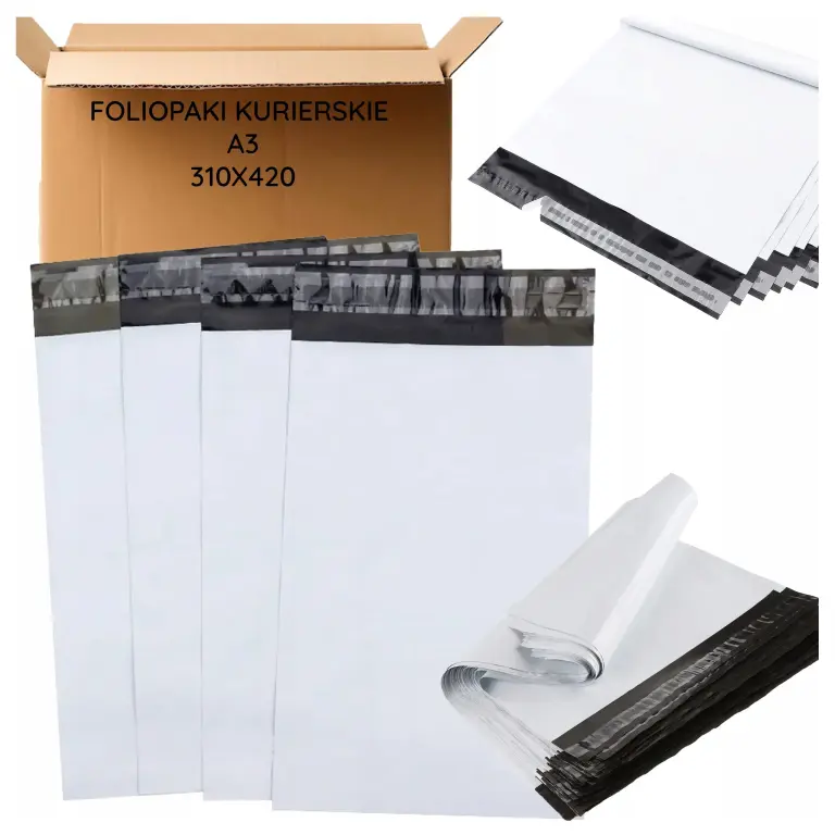 Biele kuriérske plastové obálky A3, 310 × 420 mm – 50 ks, samolepiace