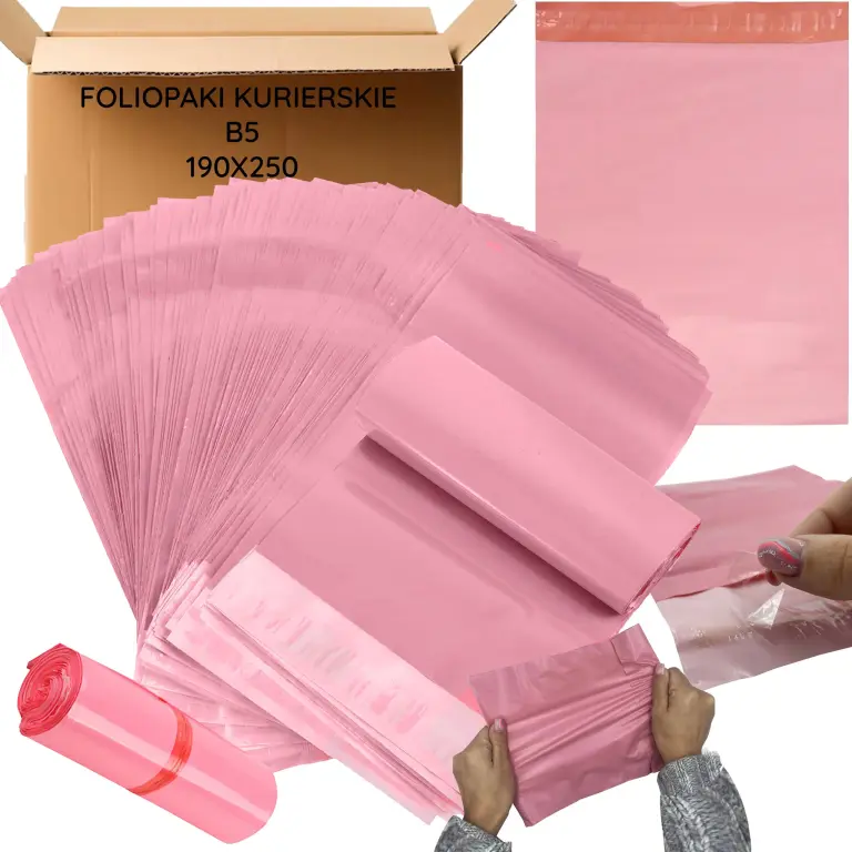 Ružové kuriérske plastové obálky B5, 190 × 250 mm – 50 ks, samolepiace